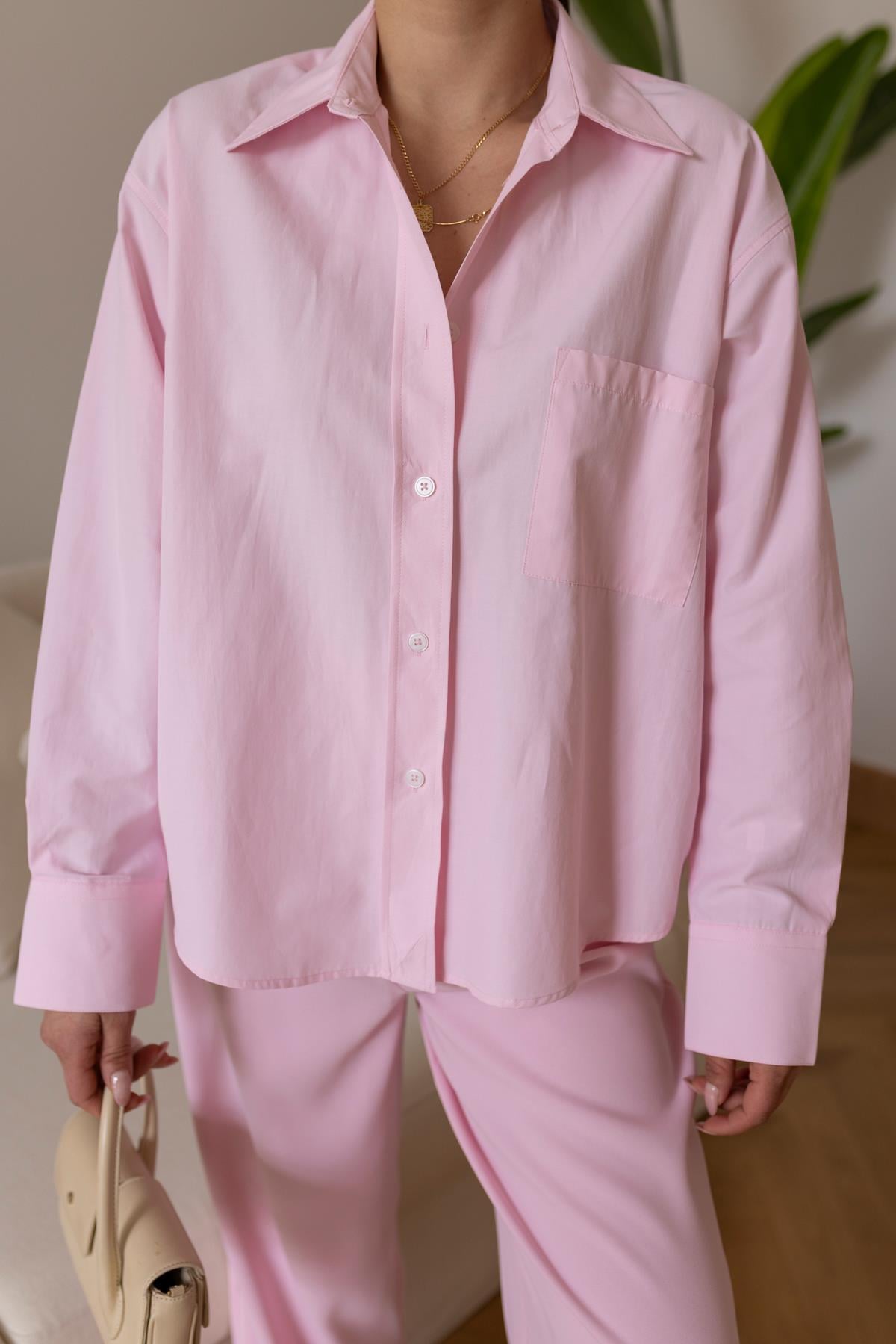 Pembe Tek Cepli Poplin Gömlek