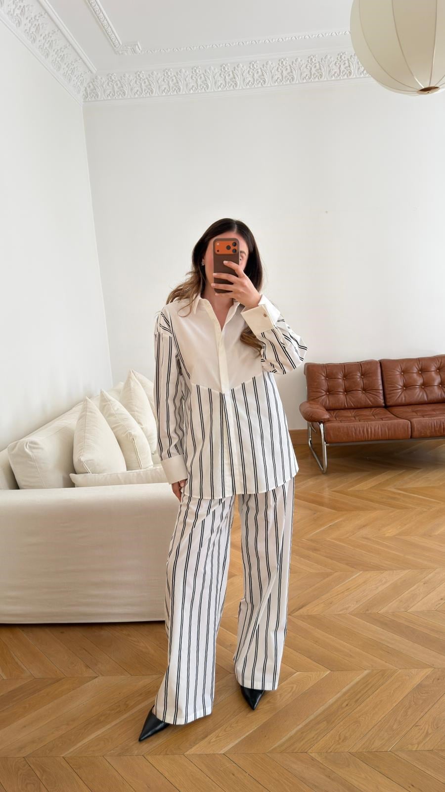 Siyah- Beyaz Çizgili Oversize Gömlek Pantolon Takım