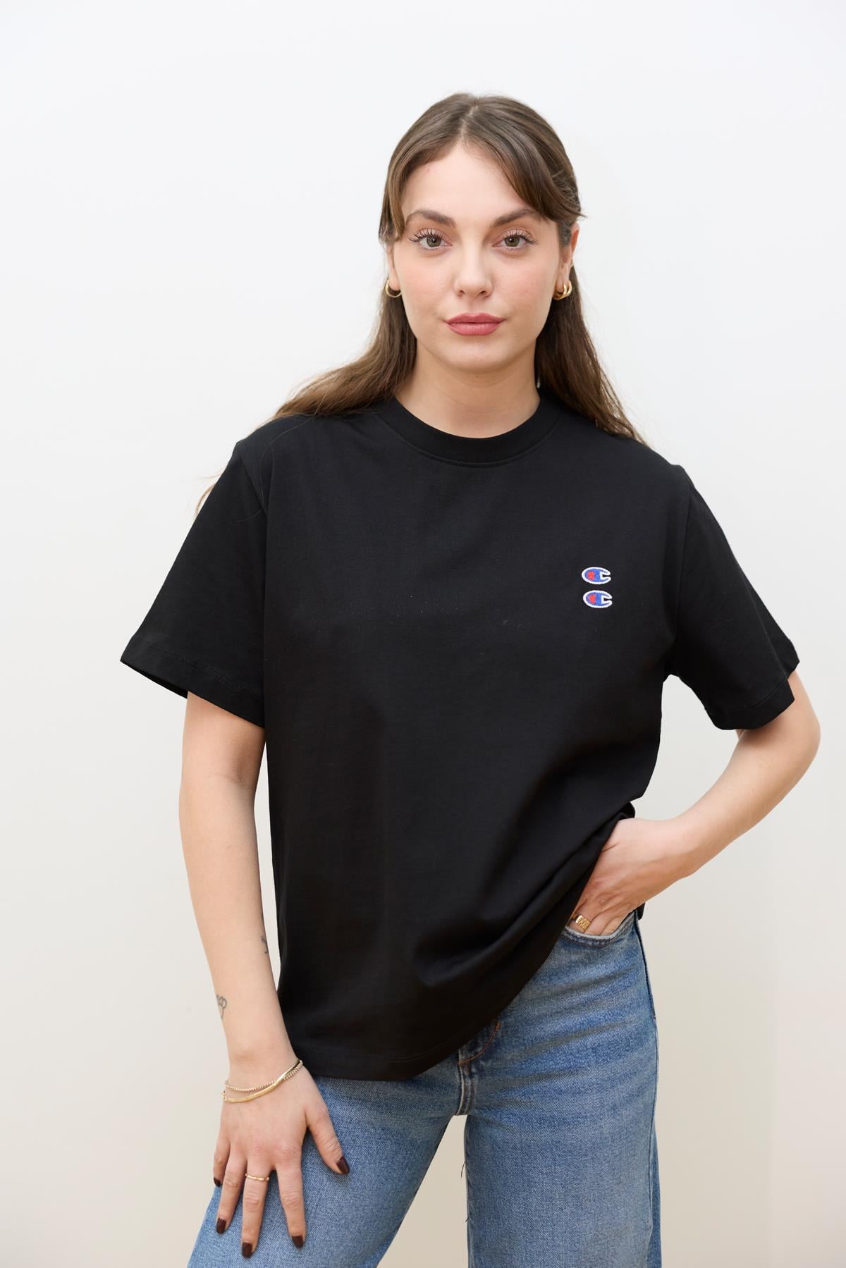 Siyah Bisiklet Yaka Logo Detaylı T-Shirt