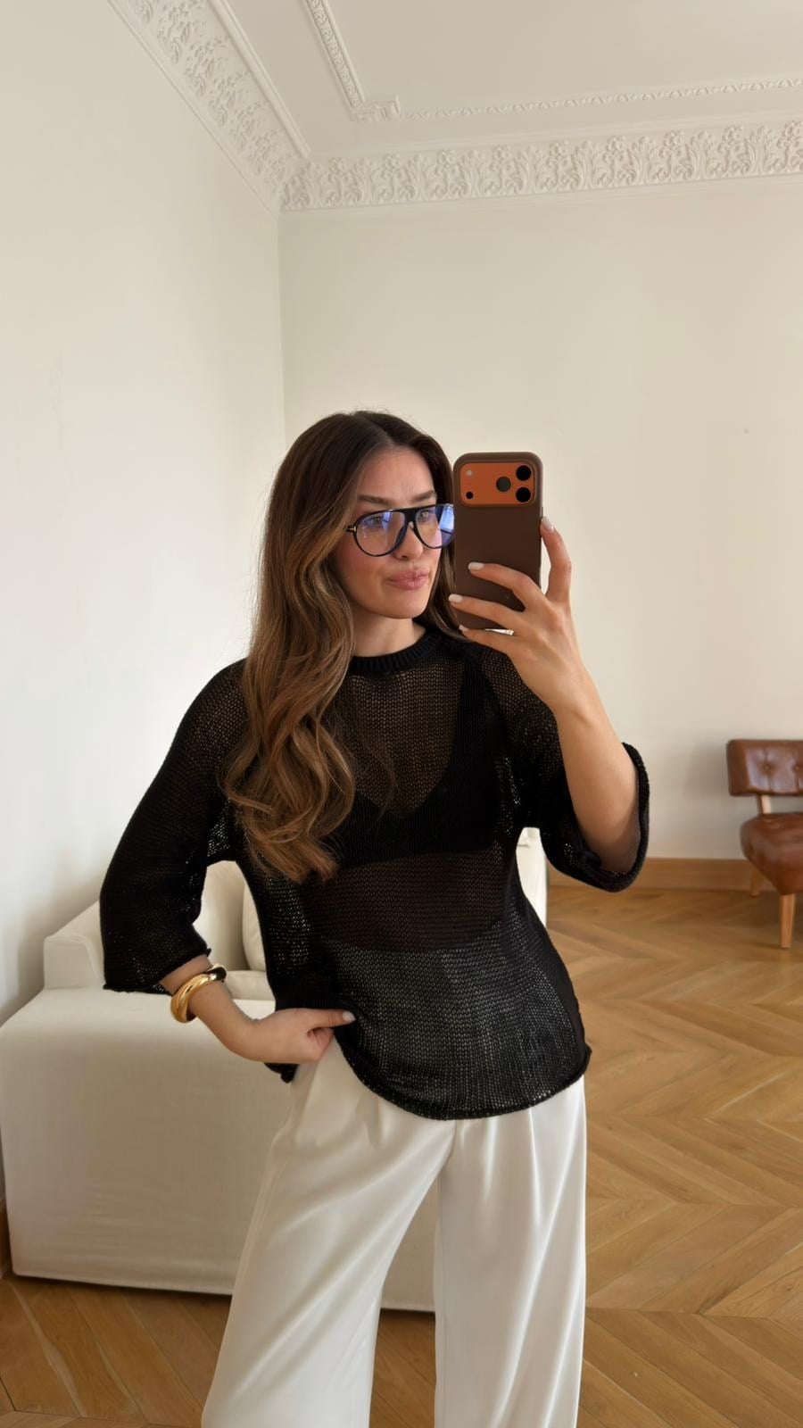 Siyah Bisiklet Yaka Örme Triko