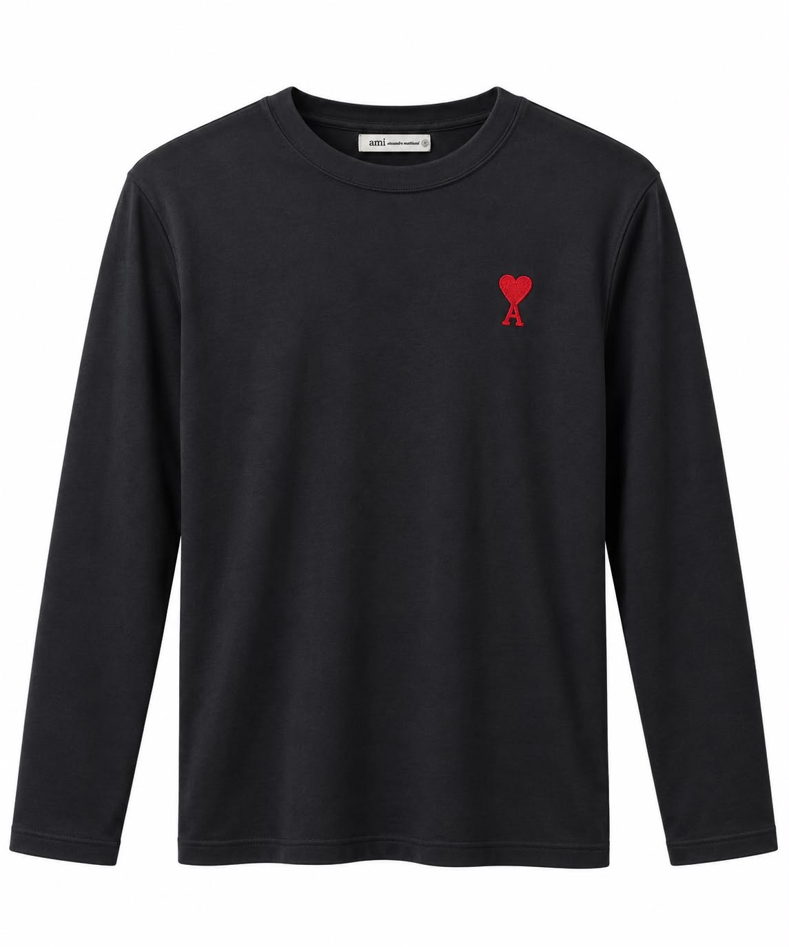 Siyah Kalp Nakış Detaylı Uzun Kol T-Shirt
