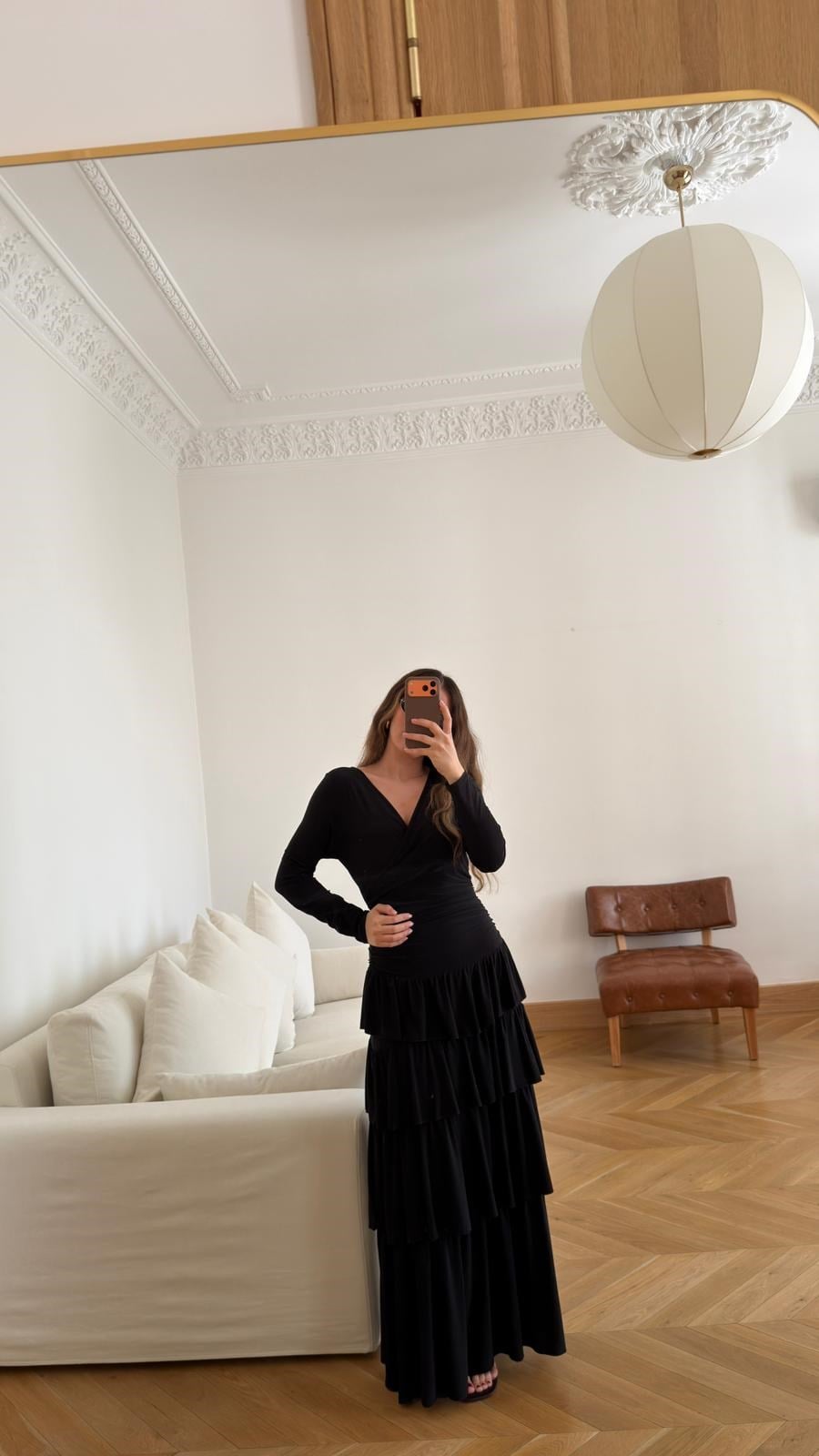 Siyah Kruvaze Yaka  Beli Gipeli Kat Kat Elbise