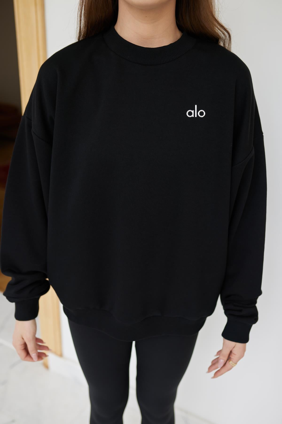 Siyah Yazı Baskılı Basic SweatShirt