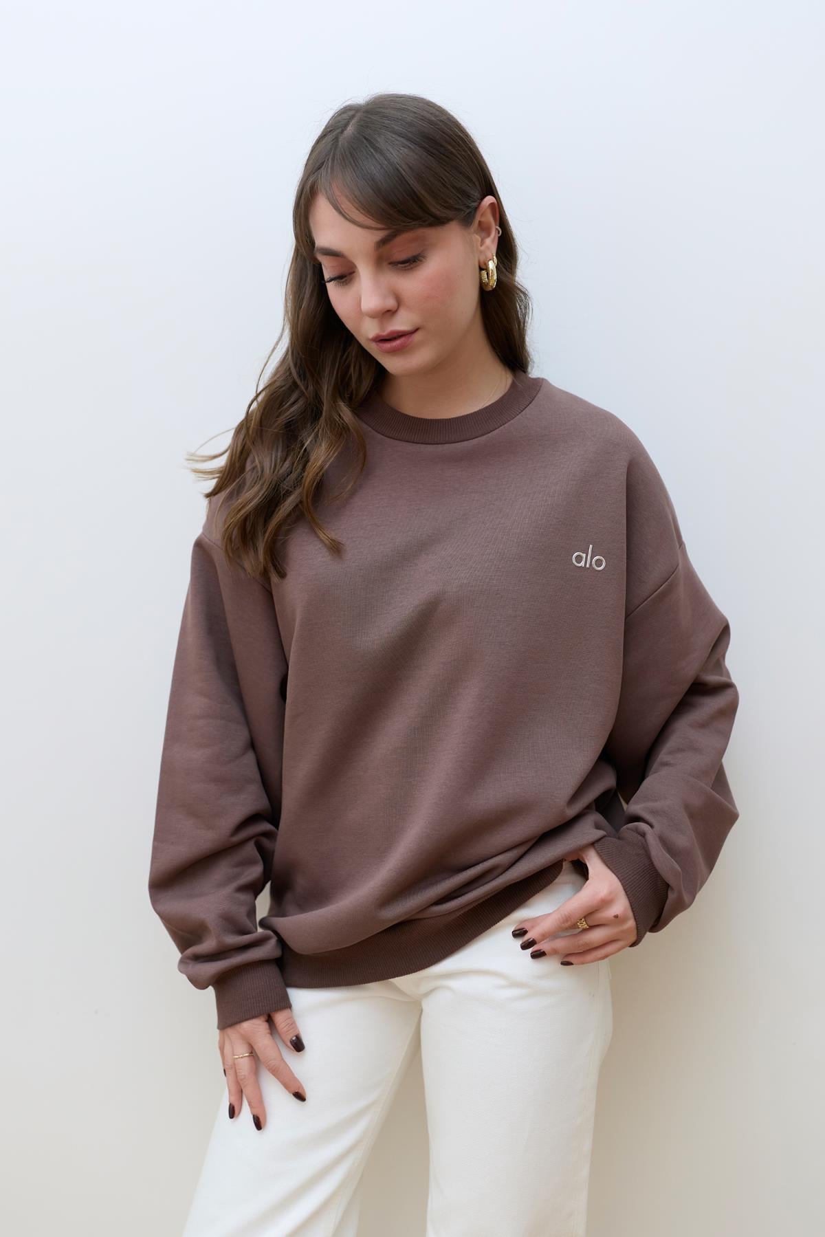 Sütlü Kahve Yazı Baskılı Basic SweatShirt