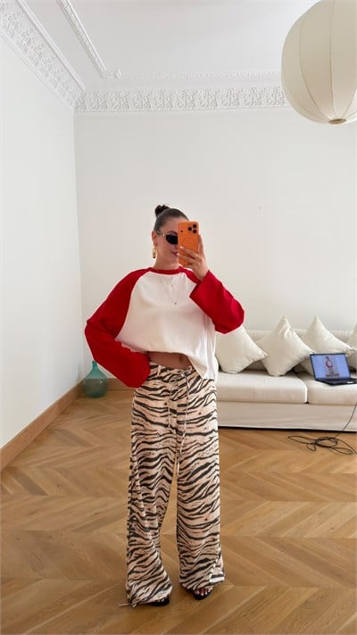Bej Beli Ve Paçası Ayarlanabilinir Gabardin Zebra Pantolon