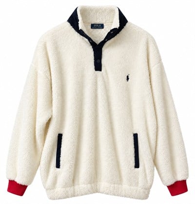 Ekru Dik Yaka Sırt Teddy Nakışlı Polar  Sweat