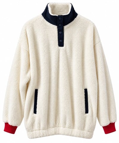 Ekru Dik Yaka Sırt Teddy Ve Yazı Nakışlı Polar Sweat