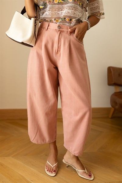 Pembe Yüksek Bel Slouchy Jean Pantolon