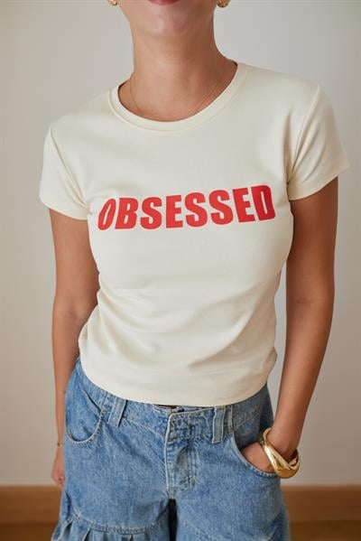 Taş Ön Ve Arka Yazı Baskılı Likralı T-Shirt