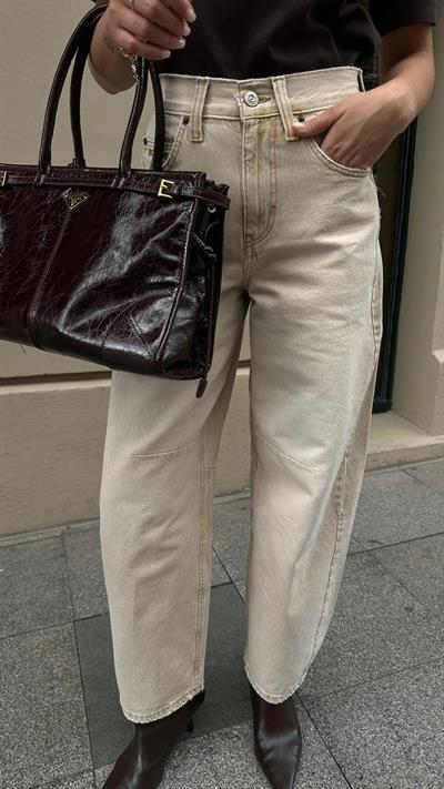 Vizon Yüksek Bel Belden Toka Detaylı Slouchy Jean Pantolon