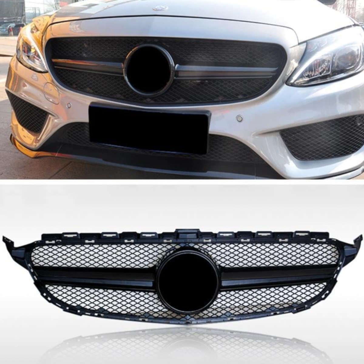 C Serisi W205 C63 Amg Ön Panjur Parlak Siyah Kamerasız 2014-2018