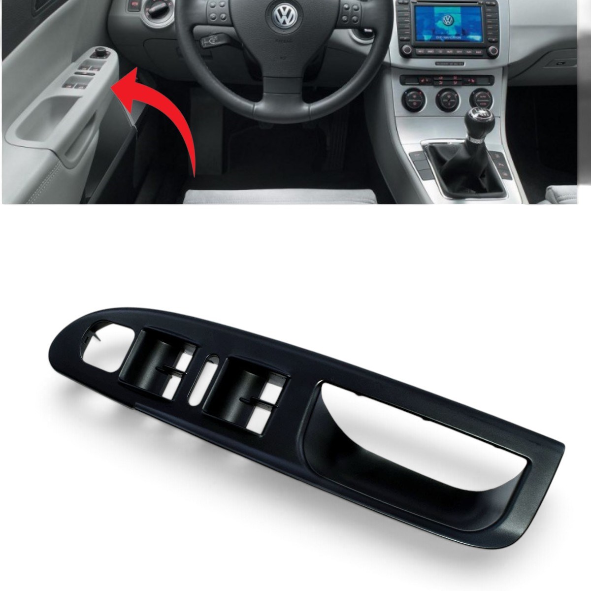 Passat B6 Cam Düğme Çerçevesi Sol Siyah 2005-2010 3C1867171 1QB