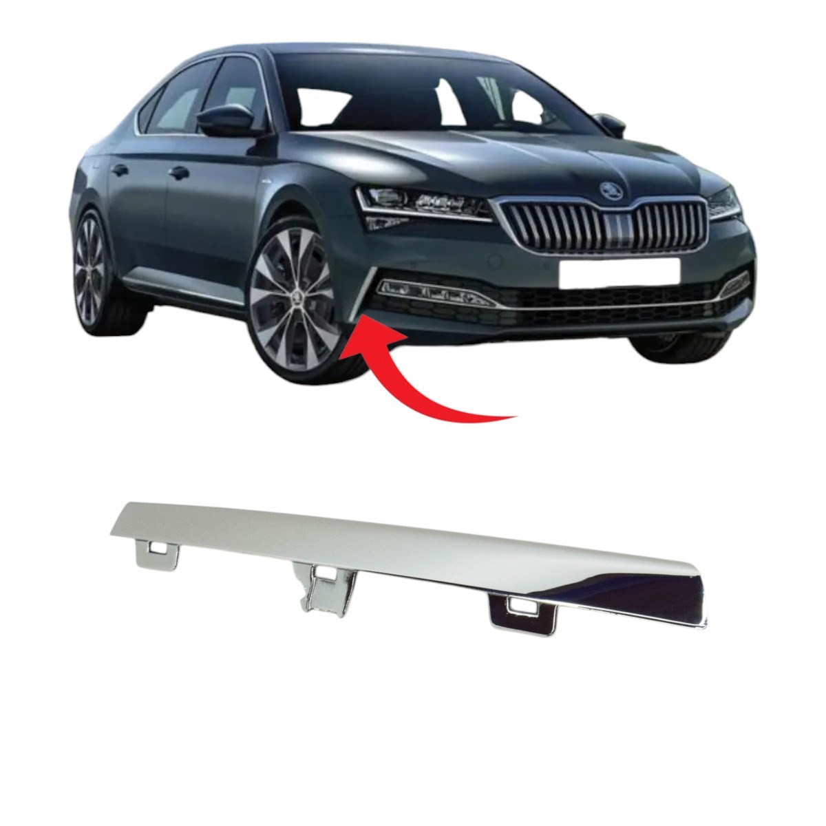 Skoda Superb Ön Tampon Çıtası Sağ Krom 2020-2023 3V0807834A 2ZZ