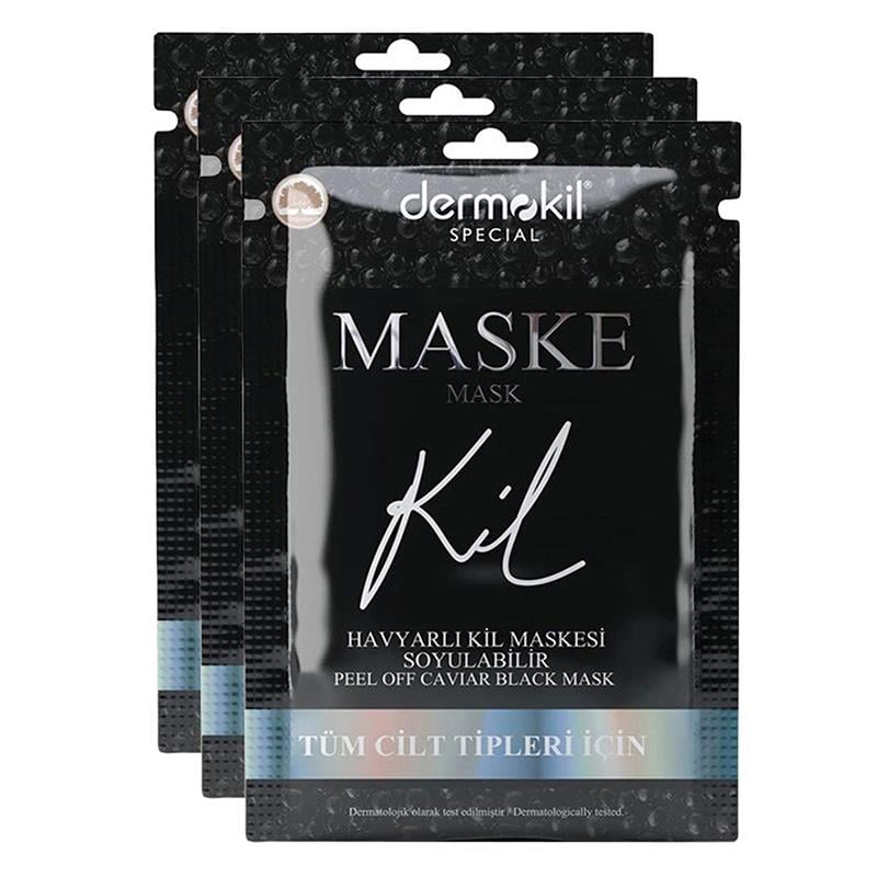 Dermokil Soyulabilir Havyarlı Siyah Kil Yüz Maskesi Tüm Cilt Tipleri İçin 15 ml x 3 Adet