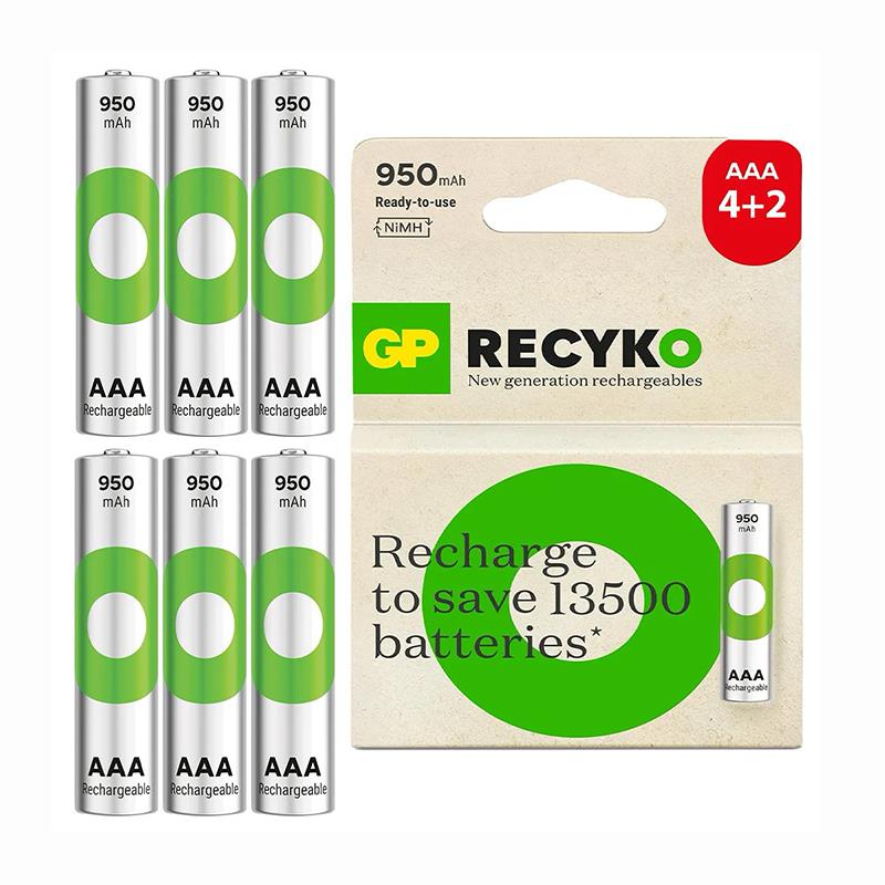 GP Batteries ReCyko 950mAh AAA İnce Kalem 6 Adet Ni-Mh Şarjlı Pil 1.2 Volt