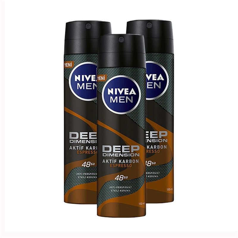 Nivea Men Deep Dimension Espresso Erkek Deodorant 150 ml x 3 Adet