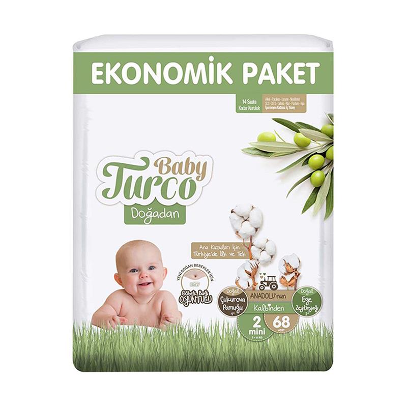 Baby Turco Doğadan 2 Beden Mini 68 Adet Bebek Bezi