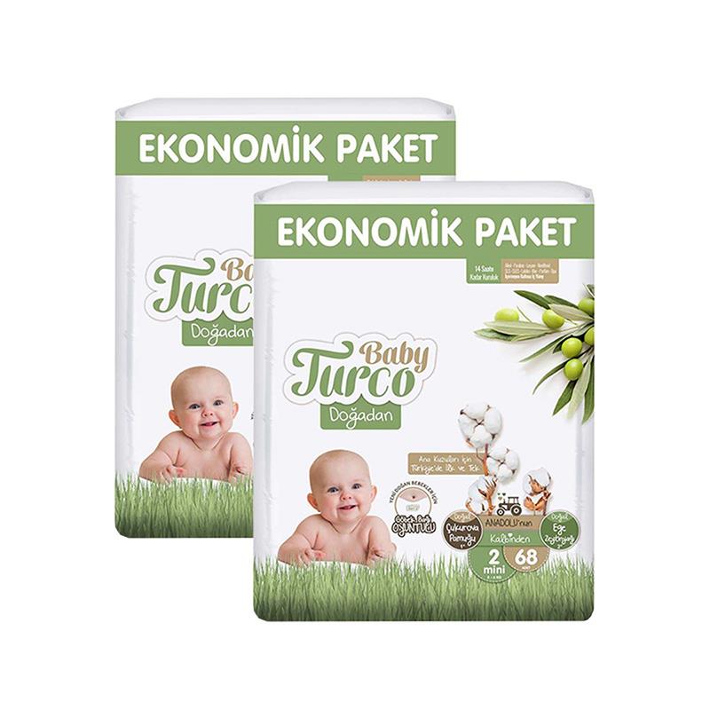 Baby Turco Doğadan 2 Beden Mini 68x2 136 Adet Bebek Bezi
