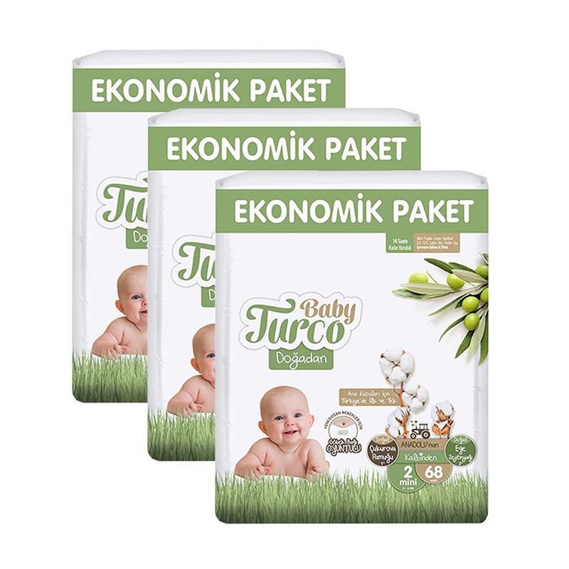 Baby Turco Doğadan 2 Beden Mini 68x3 204 Adet Bebek Bezi