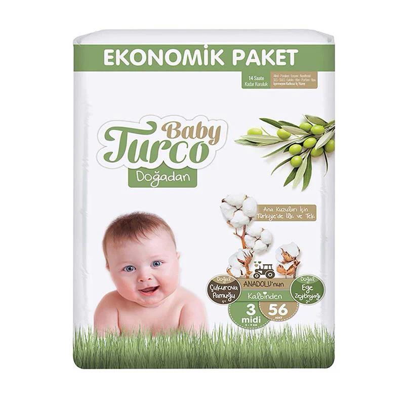 Baby Turco Doğadan 3 Beden Midi 56 Adet Bebek Bezi