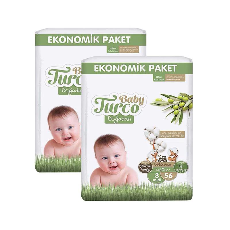 Baby Turco Doğadan 3 Beden Midi 56x2 112 Adet Bebek Bezi