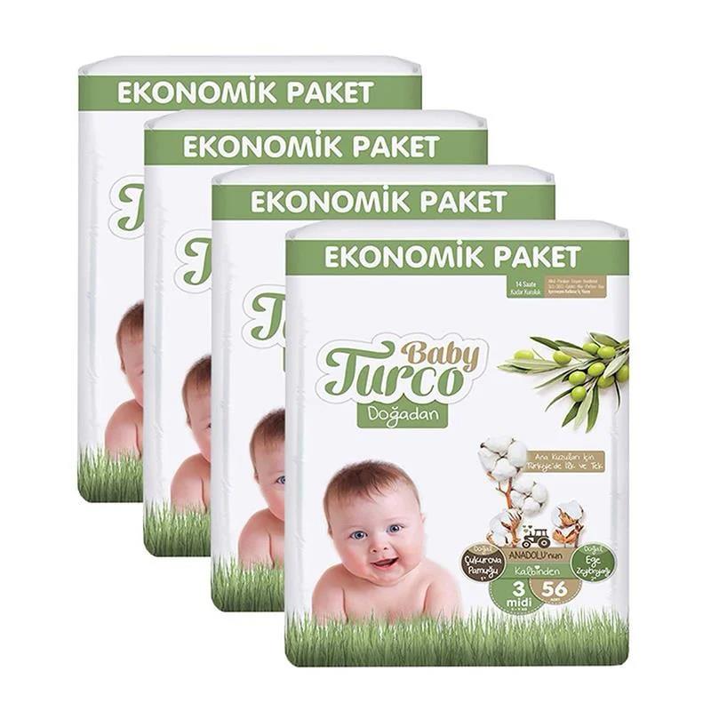 Baby Turco Doğadan 3 Beden Midi 56x4 224 Adet Bebek Bezi