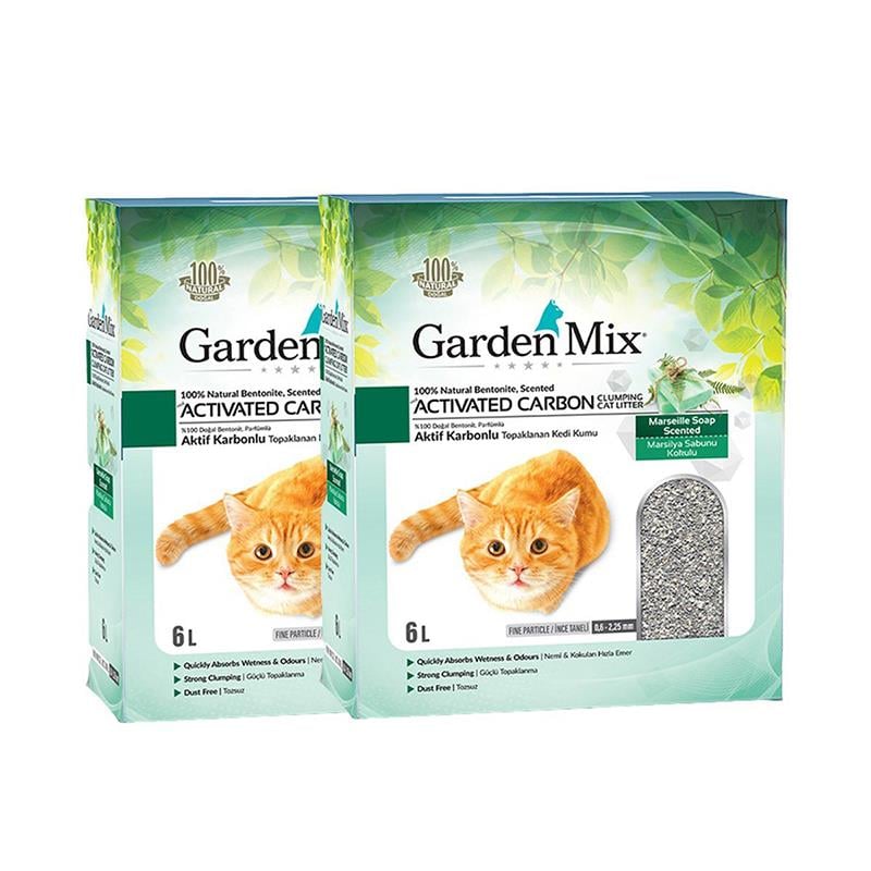 Gardenmix Bentonit Aktif Karbon Marsilya Sabunu Kedi Kumu 6 Lt x 2 Paket