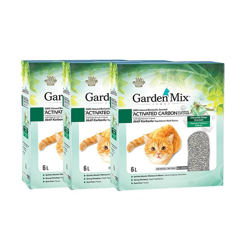 Gardenmix Bentonit Aktif Karbon Marsilya Sabunu Kedi Kumu 6 Lt x 3 Paket