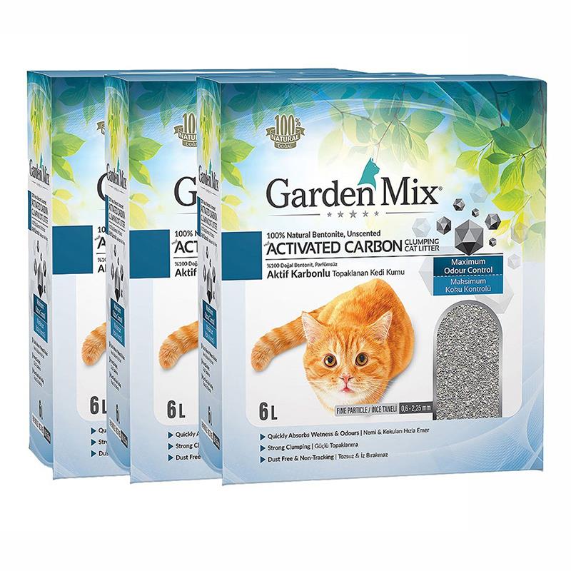Gardenmix Bentonit Aktif Karbonlu Kedi Kumu 6 Lt X 3'lü Paket