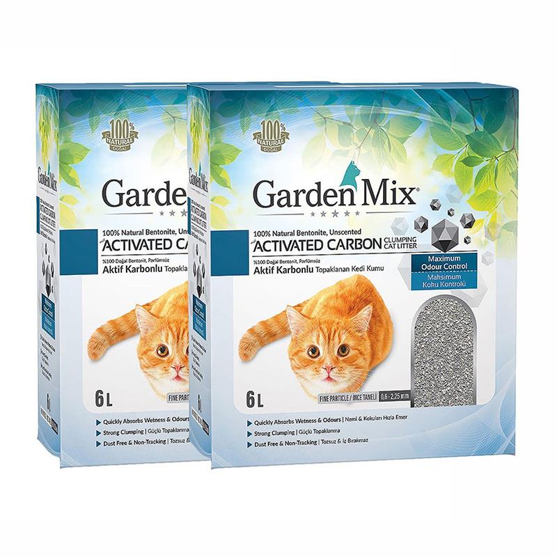 Gardenmix Bentonit Aktif Karbonlu Kedi Kumu 6 Lt X 2'li Paket