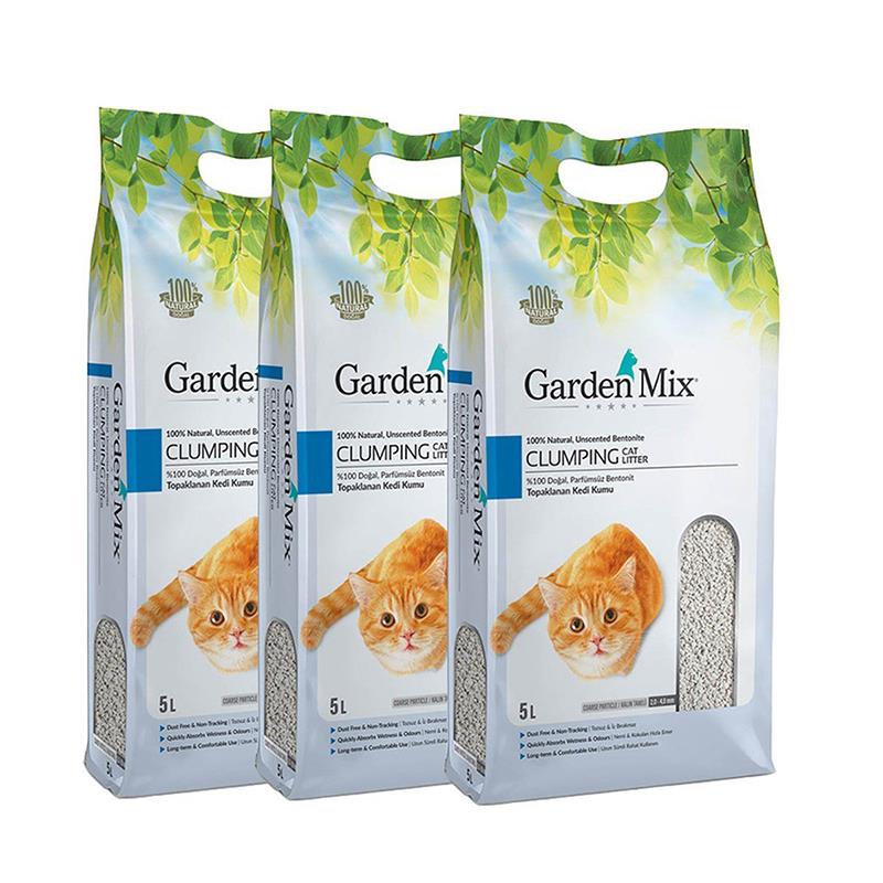 Gardenmix Bentonit Parfümsüz Kalın Taneli Kedi Kumu 5 Lt x 3 Paket