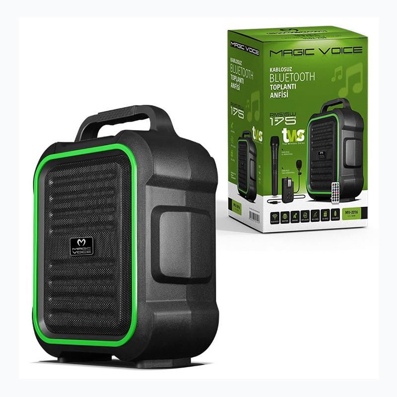 Magicvoice MV-2016 USB-SD-BT 1 El + 1 Yaka Mikrofonlu 175W Taşınabilir Şarjlı Hoparlör Anfi