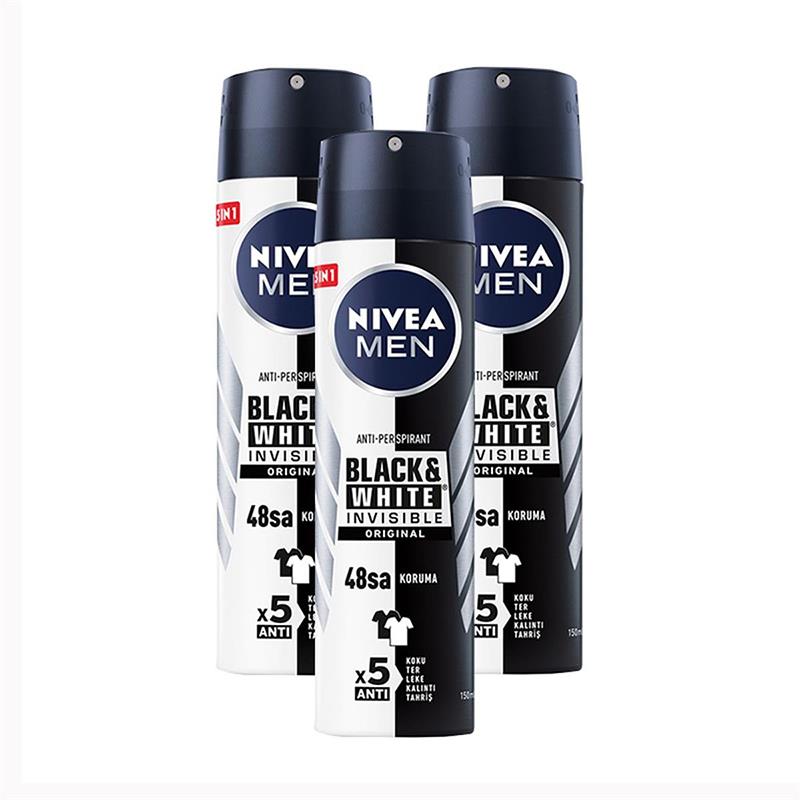 Nivea Men Invisible Black & White Original Erkek Deodorant 150 ml x 3 Adet