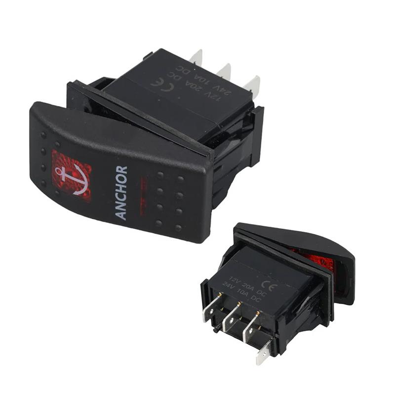 PowerMaster ﻿Çapa Irgatı Sembollü Yaylı Işıksız 4 Pinli On-Off 12-24V Marin Switch