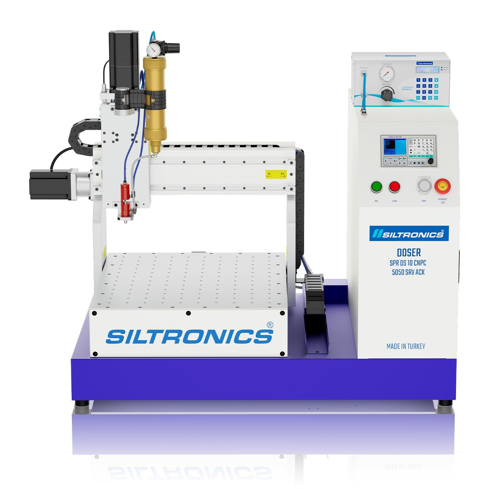 SILTRONICS “DOSER”  CNC DOZAJLAMA  MAKİNASI - MASA ÜSTÜ - 500 X 500 SERVO MOTOR-AÇIK KABİN  - ALÜMİNYUM GÖVDELİ