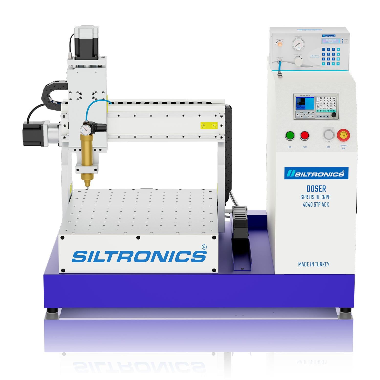 SILTRONICS “DOSER”  CNC DOZAJLAMA  MAKİNASI - MASA ÜSTÜ - 400 X 400 STEP MOTOR-AÇIK KABİN - ALÜMİNYUM GÖVDELİ