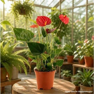 Antoryum (Flamingo Çiçeği)  Çap 14 CM 40 60 Cm