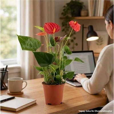 Antoryum (Flamingo Çiçeği)  Çap 14 CM 40 60 Cm