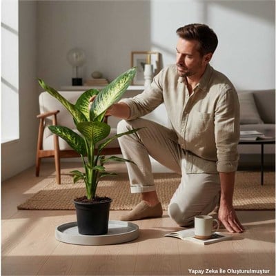 Difenbahya (Dieffenbachia Tropic Snow) Bitkisi - Çap 17 Cm - Boy 40-60 Cm Yeşil