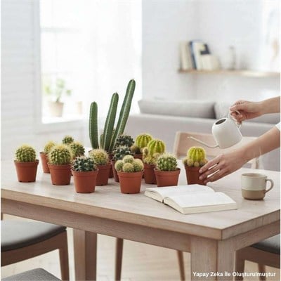 Mini Kaktüs - Çap 5.5 Cm - Boy 5-10 Cm  Yeşil