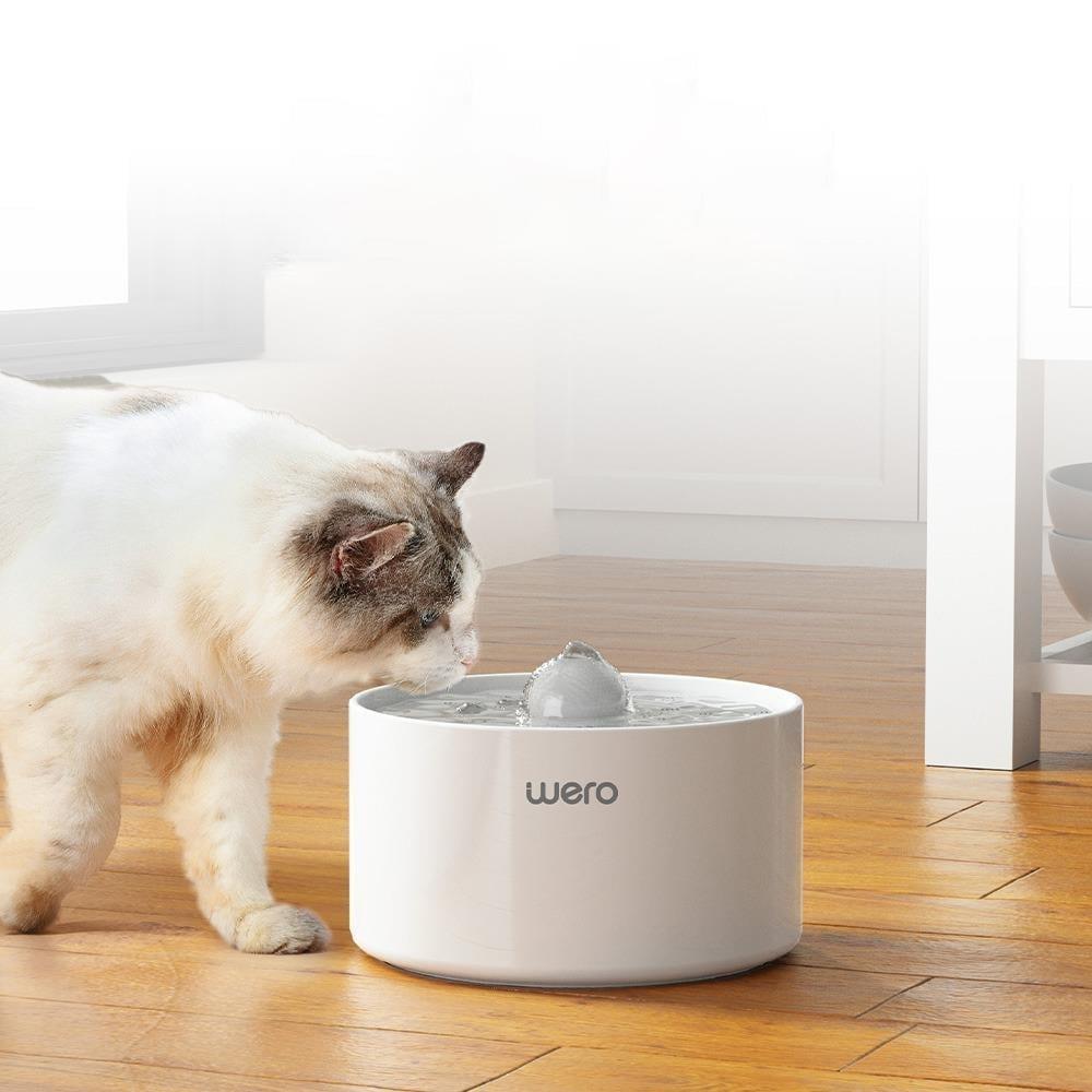 Wero Otomatik Kedi Köpek Su Şelalesi Su Pınarı Su Sebili (Seramik) - Sessiz Çalışma - 2.0 Lt Otomatik Su Temizleme - Beyaz