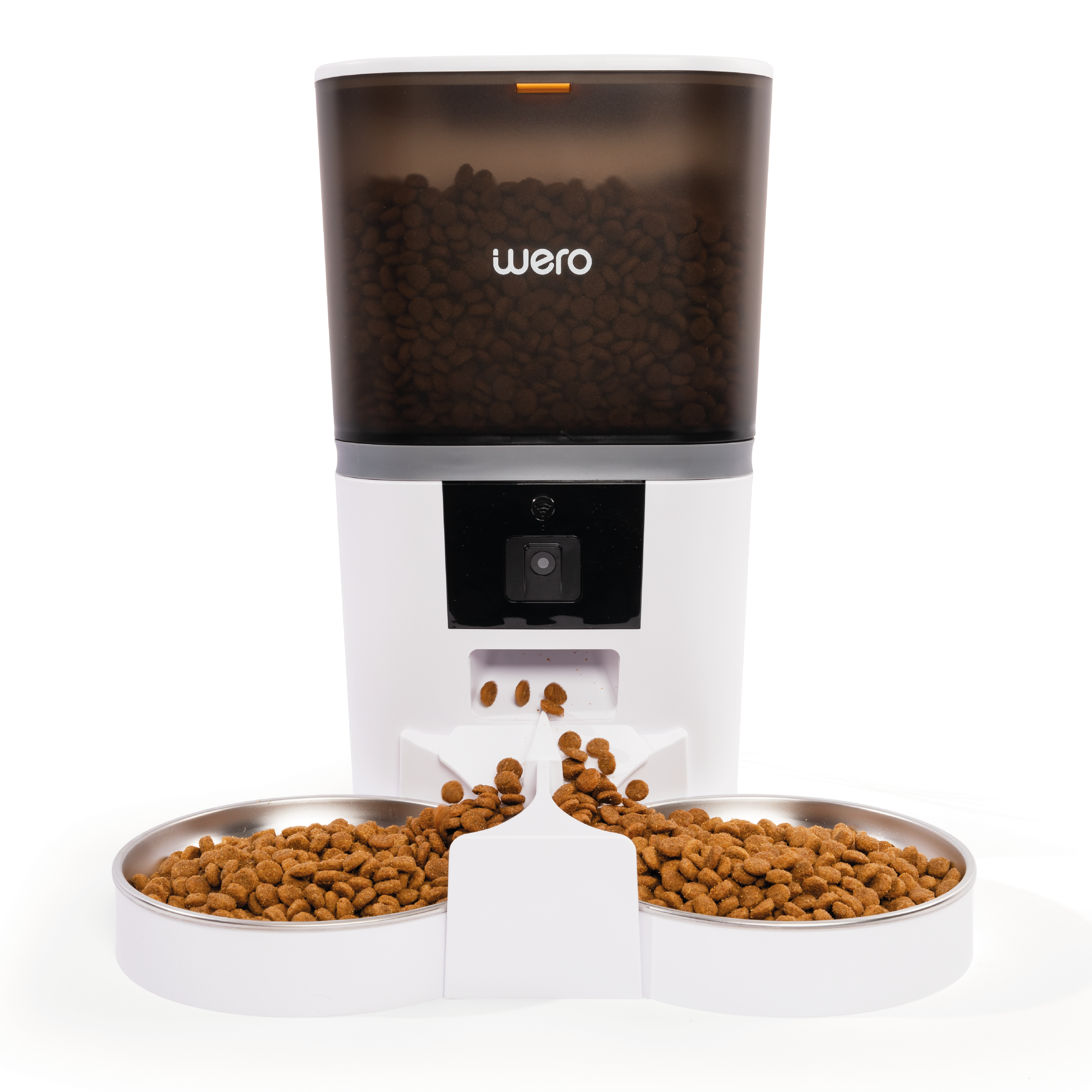 Wero 480P Ayarlanabilir Kamera, 6 Lt, WiFi Kontrol Kedi / Köpek Besleyici, Çift Paslanmaz Kase – Beyaz