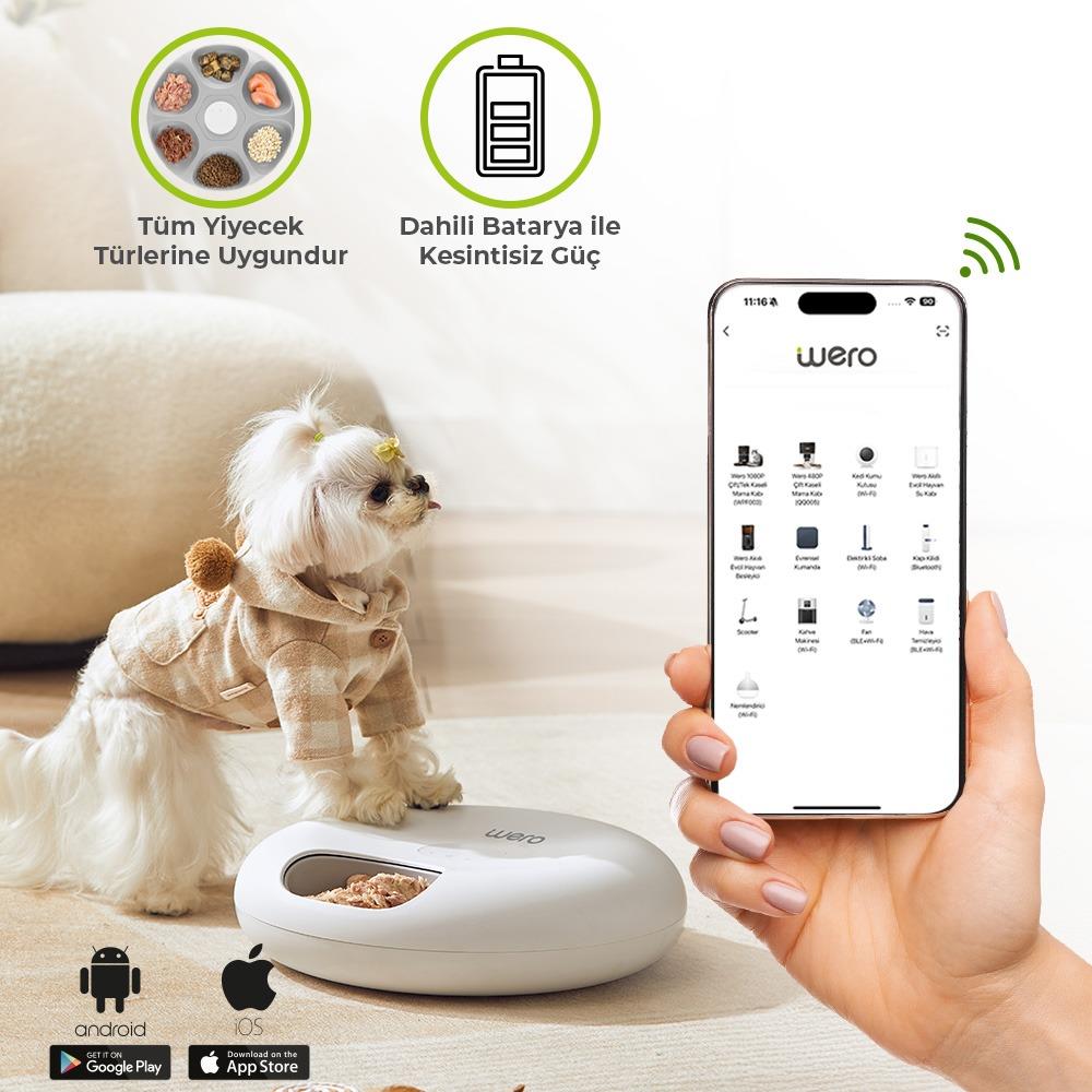 Wero Akıllı Kedi Köpek Yaş Mama Kabı , 6 Öğün Kedi Mama Dağıtıcısı, Wifi APP Kontrolü Uzaktan Besleme, Sıkışma Önleyici, Zamanlayıcı Ayarlı Otomatik Evcil Hayvan Besleyici - Beyaz