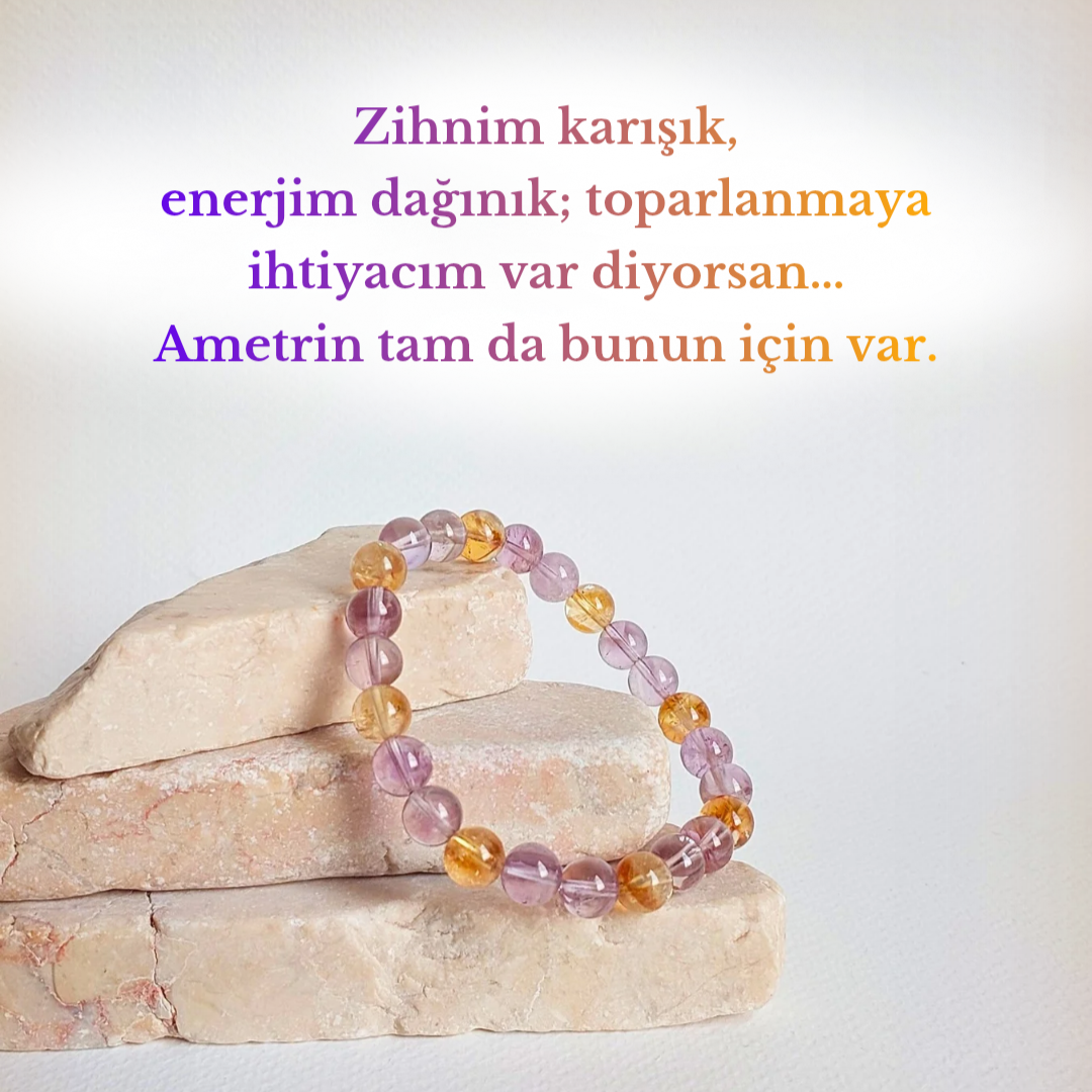 Ametrin Bileklik 8 mm Zihinsel Netlik, Enerji Dengesi ve Duygusal Şifa Taşı
