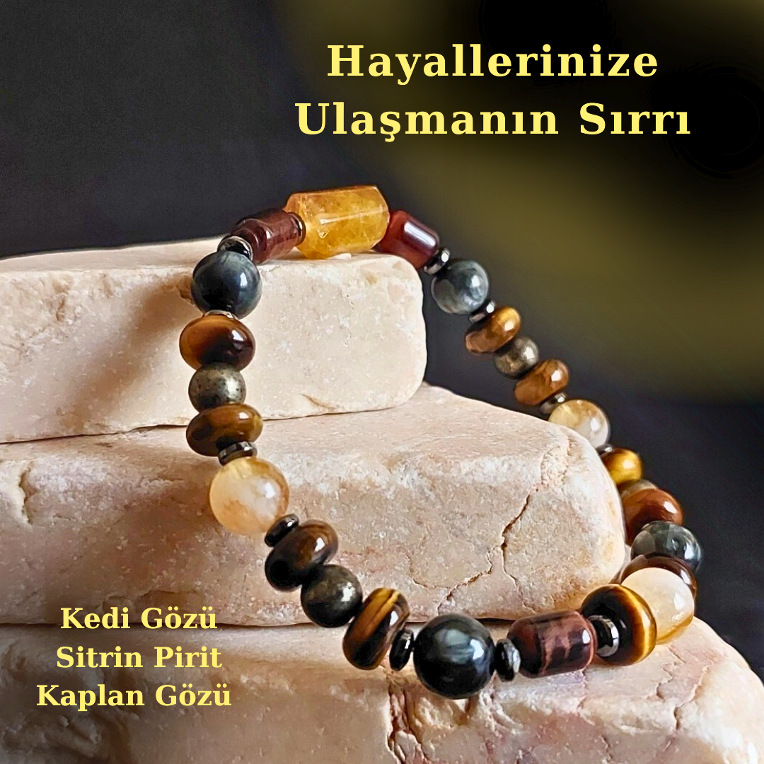 Kaplan Gözü Pirit Sitrin Kedi Gözü doğal taş bileklik