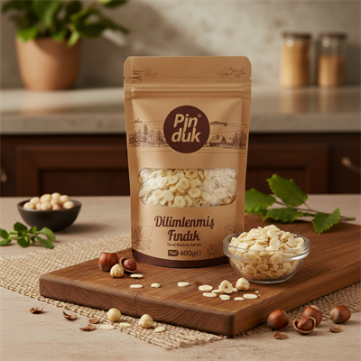 Dilimlenmiş Fındık 400 gr Kraft Paket 