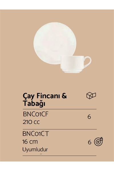 BANQUET SERİ 12 PARÇA ÇAY FİNCAN TAKIMI 210 CC BNC01CFT