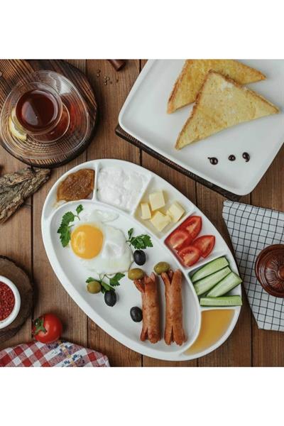 Bonna Porselen Beyaz Oval Kahvaltı Tabağı 7 Gözlü 33 cm