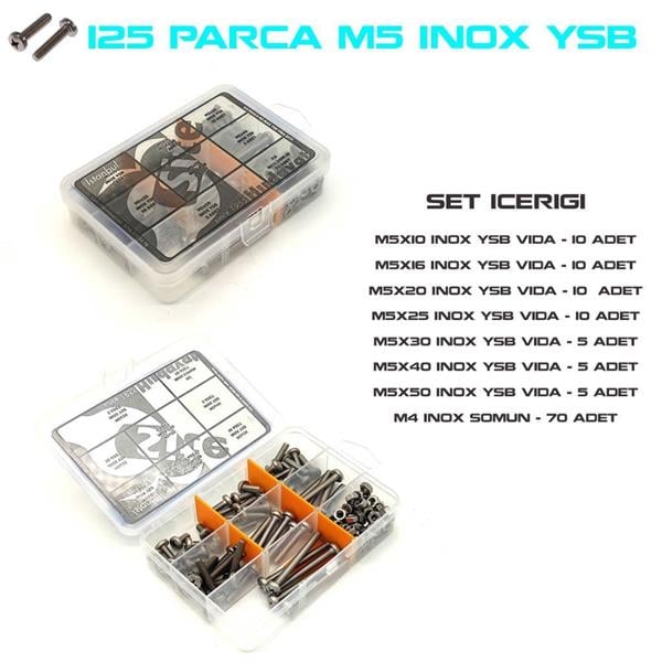 125 Parça M5 İnox YSB Vida Somun ve Pul Seti