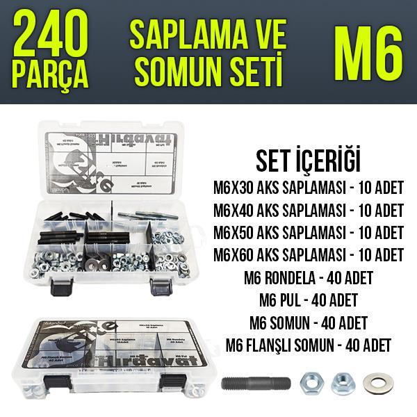 240 Parça M6 Saplama ve Somun Seti